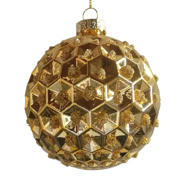 Χριστουγεννιάτικη Γυάλινη Μπάλα Χρυσή με Ανάγλυφα Εξάγωνα (8cm)